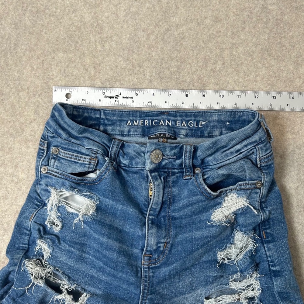 American Eagle Denim Shorts Womens 4 Blue Good Distressed Next Level Stretch - Picture 2 of 7